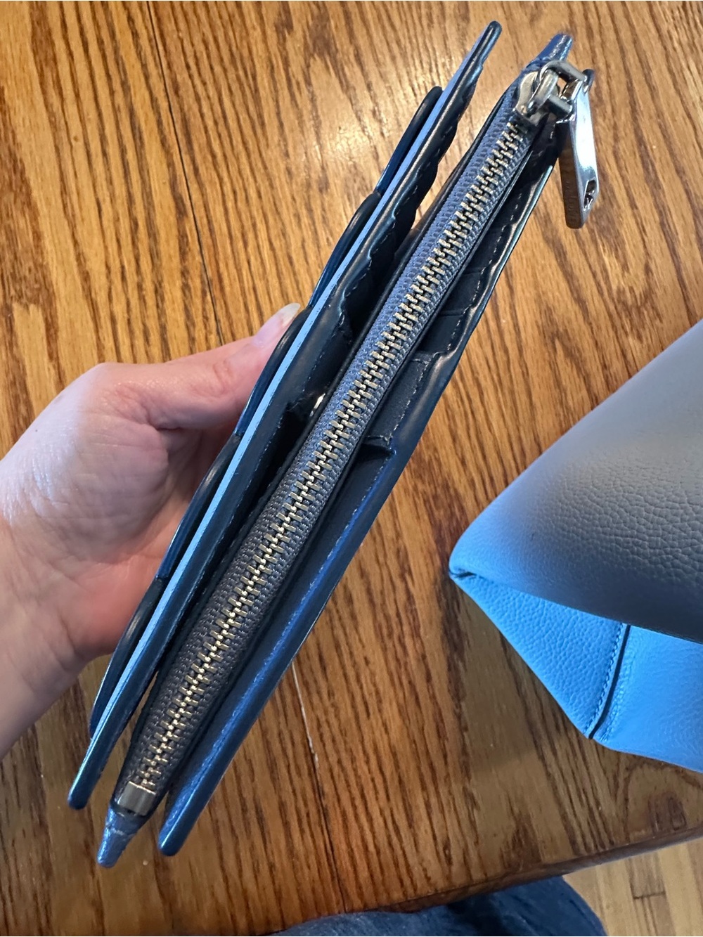 Kate Spade Light Blue and Navy Blue Leather Purse/Handbag with Matching Wallet - Picture 14 of 15